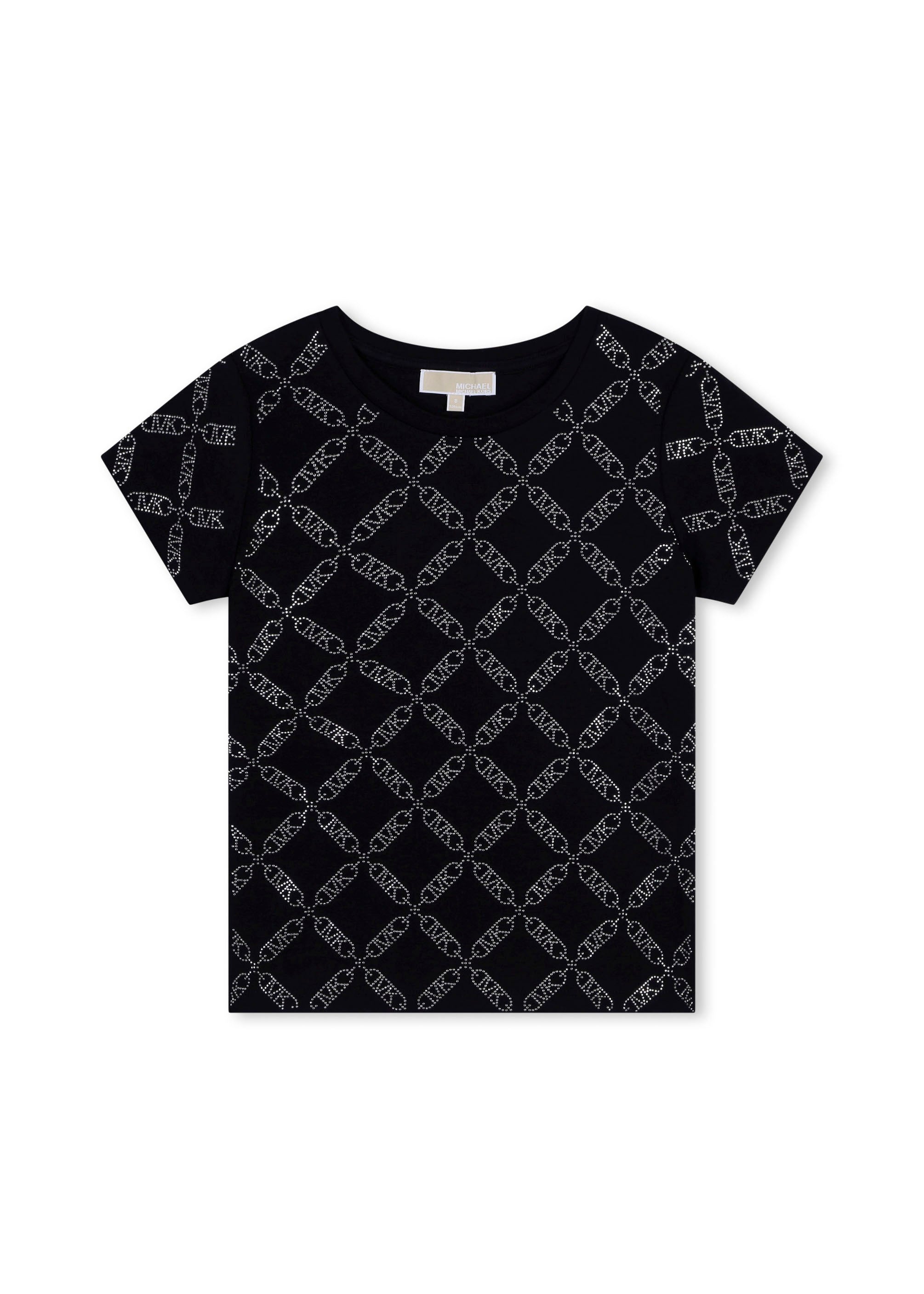 Michael Kors T-shirt Nera con Logo All-over per Bambine