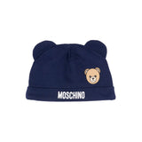 Moschino Kids Set Blu Navy con Cappellino e Bavaglino con Stampa Teddy Bear e Logo Unisex