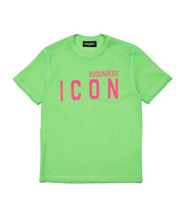 Dsquared2 Kids T-shirt  Verde con Logo Fluo per Bambini