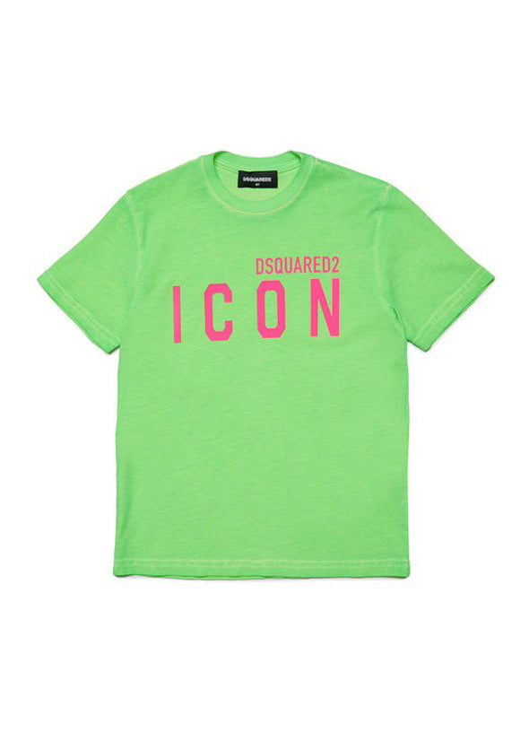 Dsquared2 Kids T-shirt  Verde con Logo Fluo per Bambini