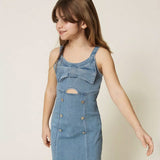 Twinset Kids Abito in Denim con Maxi Fiocco per Bambine