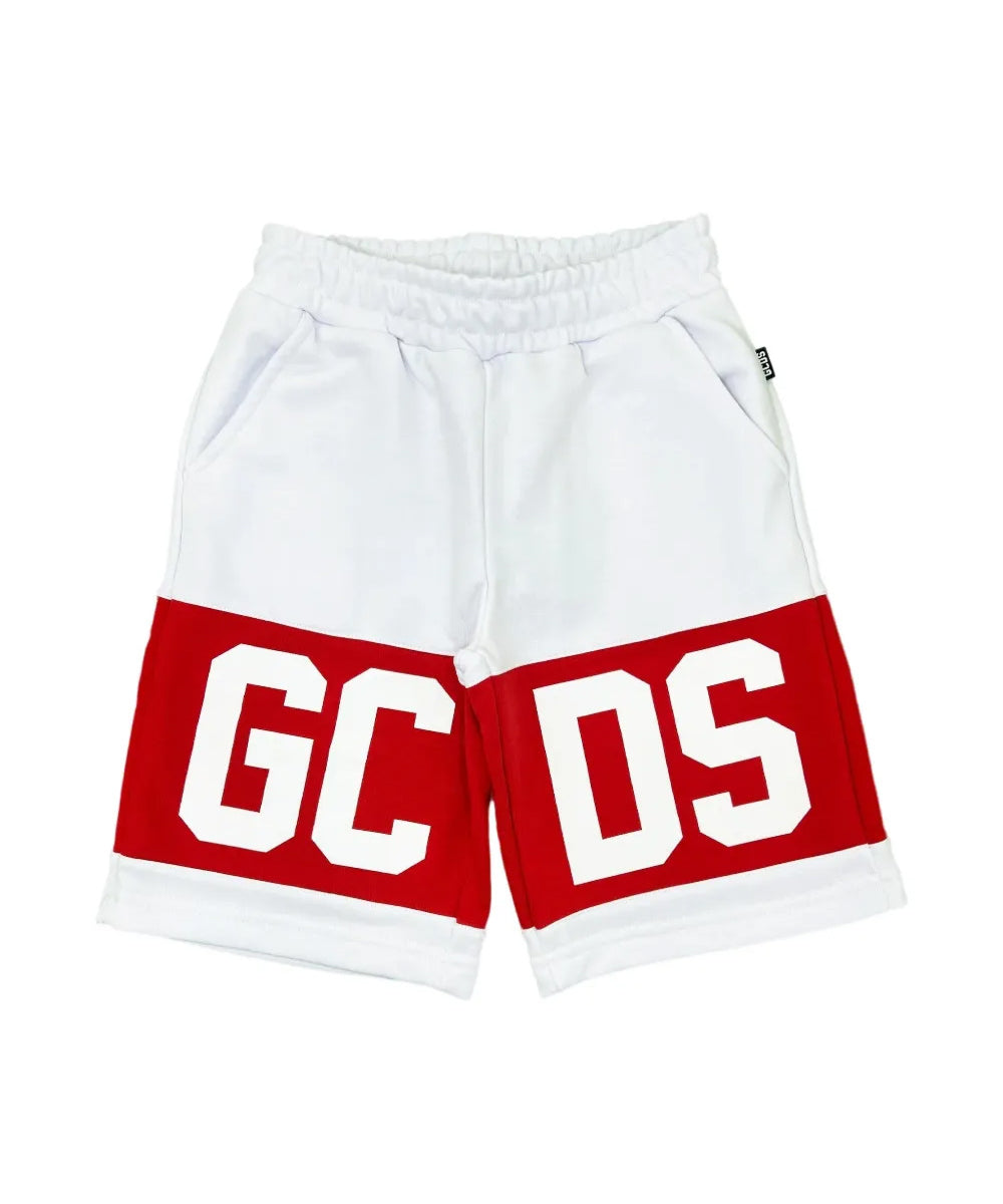 GCDS Bermuda Bianco/Rosso con Banda Logo per Bambini