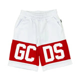 GCDS Bermuda Bianco/Rosso con Banda Logo per Bambini