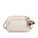 BOSS Kids Borsa Fasciatoio Beige con Logo Ricamato, Tracolla e Portachiavi Orsetto per Neonati