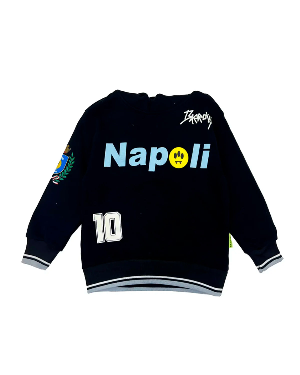 Barrow Kids Felpa Nera con Cappucio e Stampa 'Napoli' Unisex per Bambini