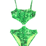 4GIVENESS Costume Monokini Fantasia Rainbow Boa Verde per Bambine (fronte)
