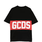 Gcds Kids T-Shirt Nera con Banda Rossa Logata Unisex
