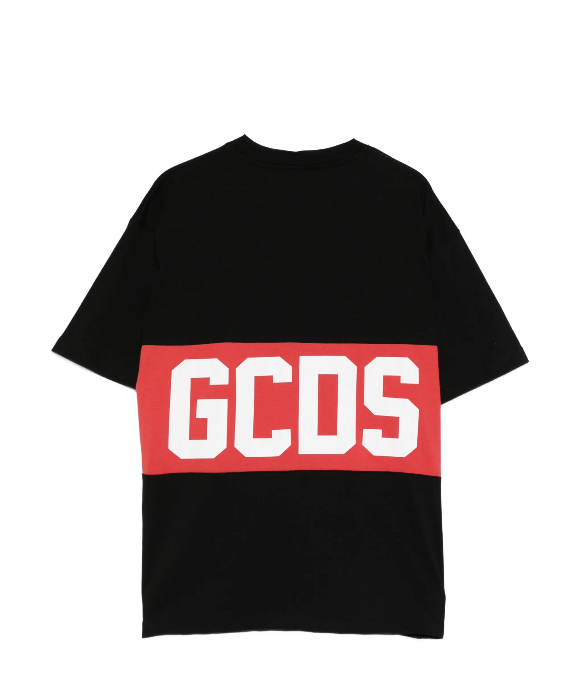 Gcds Kids T-Shirt Nera con Banda Rossa Logata Unisex