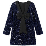 Elisabetta Franchi La Mia Bambina Abito con Pailettes Blu con Fiocco per Bambine