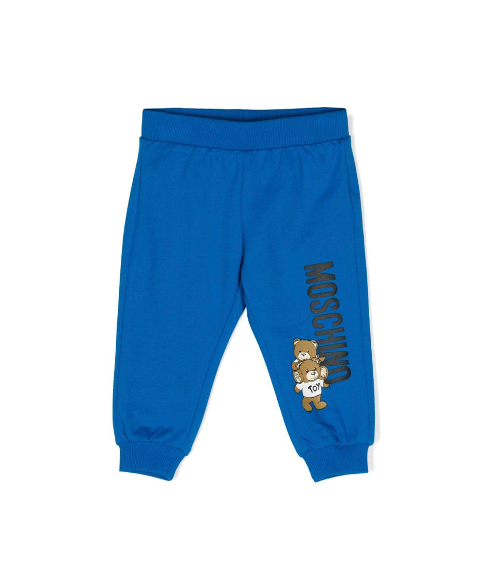 Moschino Kids Pantaloni in Tuta Bluette con Teddy Bear per Neonati 