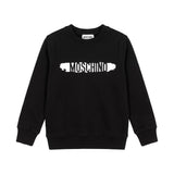 Moschino Kids Felpa Girocollo Nera Unisex con Logo a Pennellata per Bambini