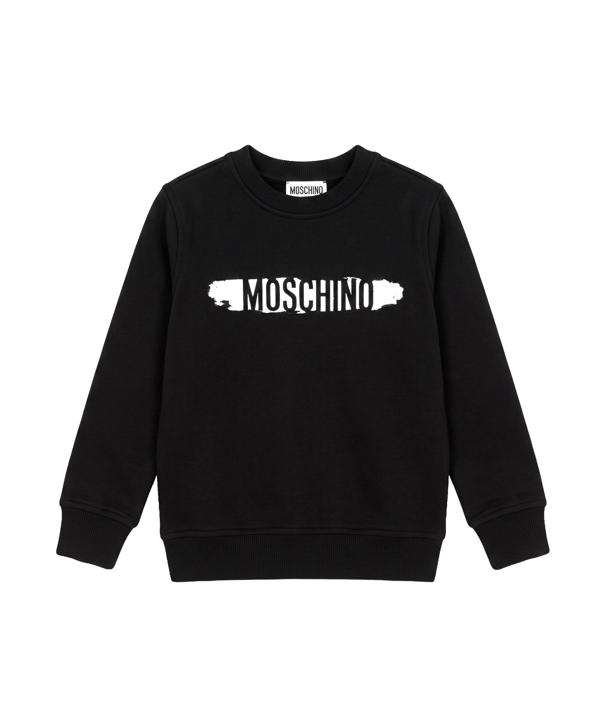 Moschino Kids Felpa Girocollo Nera Unisex con Logo a Pennellata per Bambini