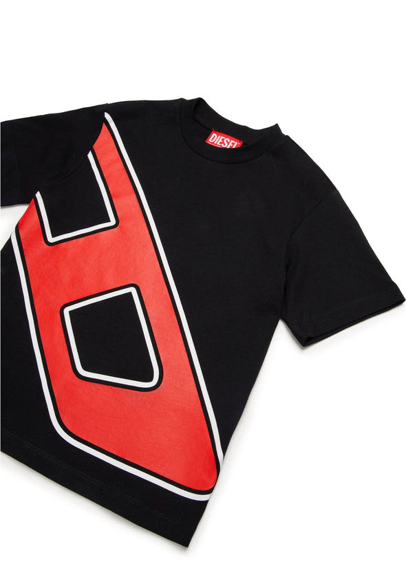 Diesel Kids T-shirt Nero con Logo Macro D per Bambini