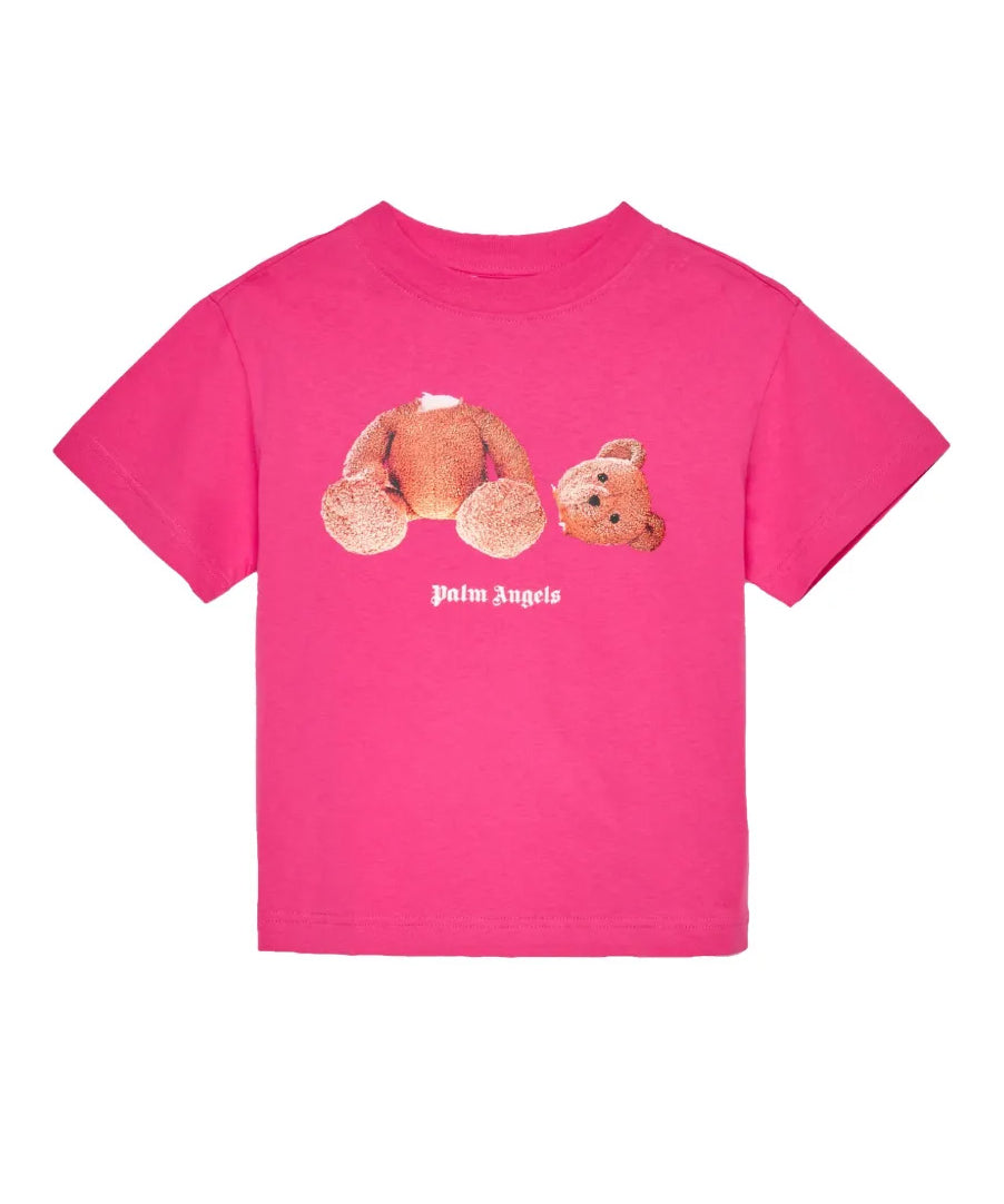 Palm Angels Kids T-Shirt Rosa con Logo Teddy per Bambine