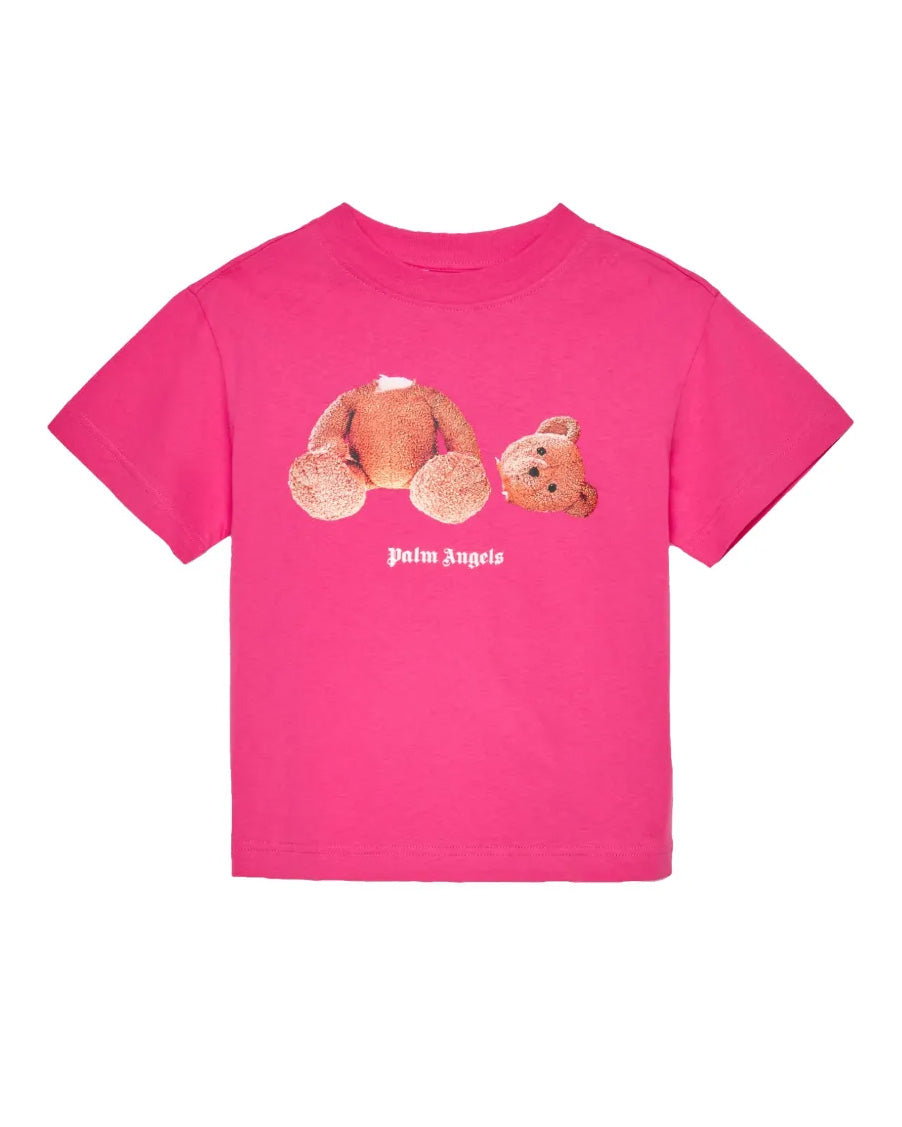 Palm Angels Kids T-Shirt Rosa con Logo Teddy per Bambine