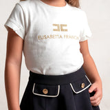 Elisabetta Franchi La Mia Bambina Ivory T-Shirt with Logo for Newborns