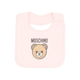 Moschino Kids Set Rosa con Cappellino e Bavaglino con Stampa Teddy Bear e Logo per Neonate