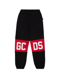 GCDS Kids Pantalone Tuta Nero con Banda Rossa Logata