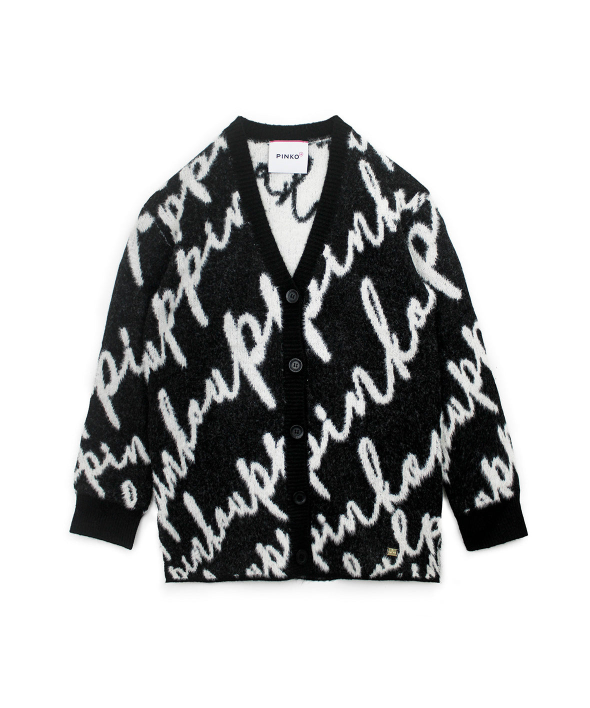 Pinko Kids Cardigan Nero con Logo All-over per Bambine