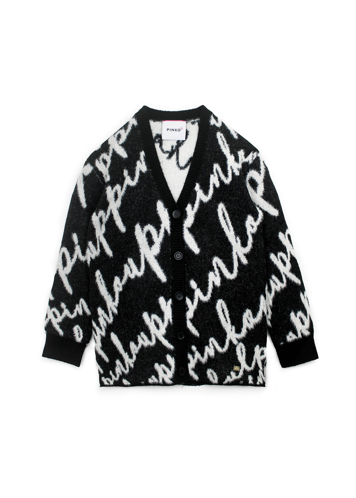 Pinko Kids Cardigan Nero con Logo All-over per Bambine