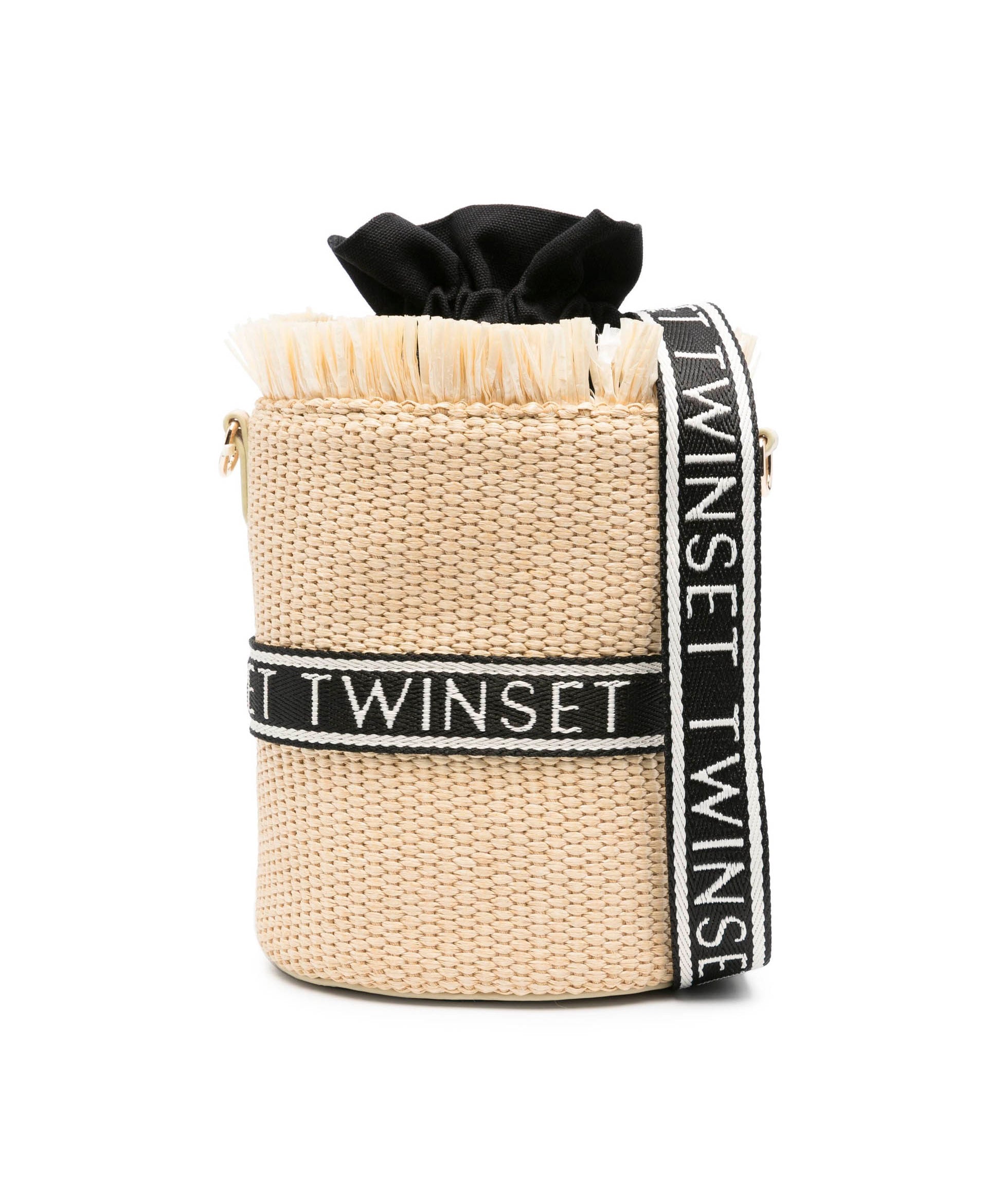 Twinset Kids Borsa a Secchiello Effetto Rafia con Logo
