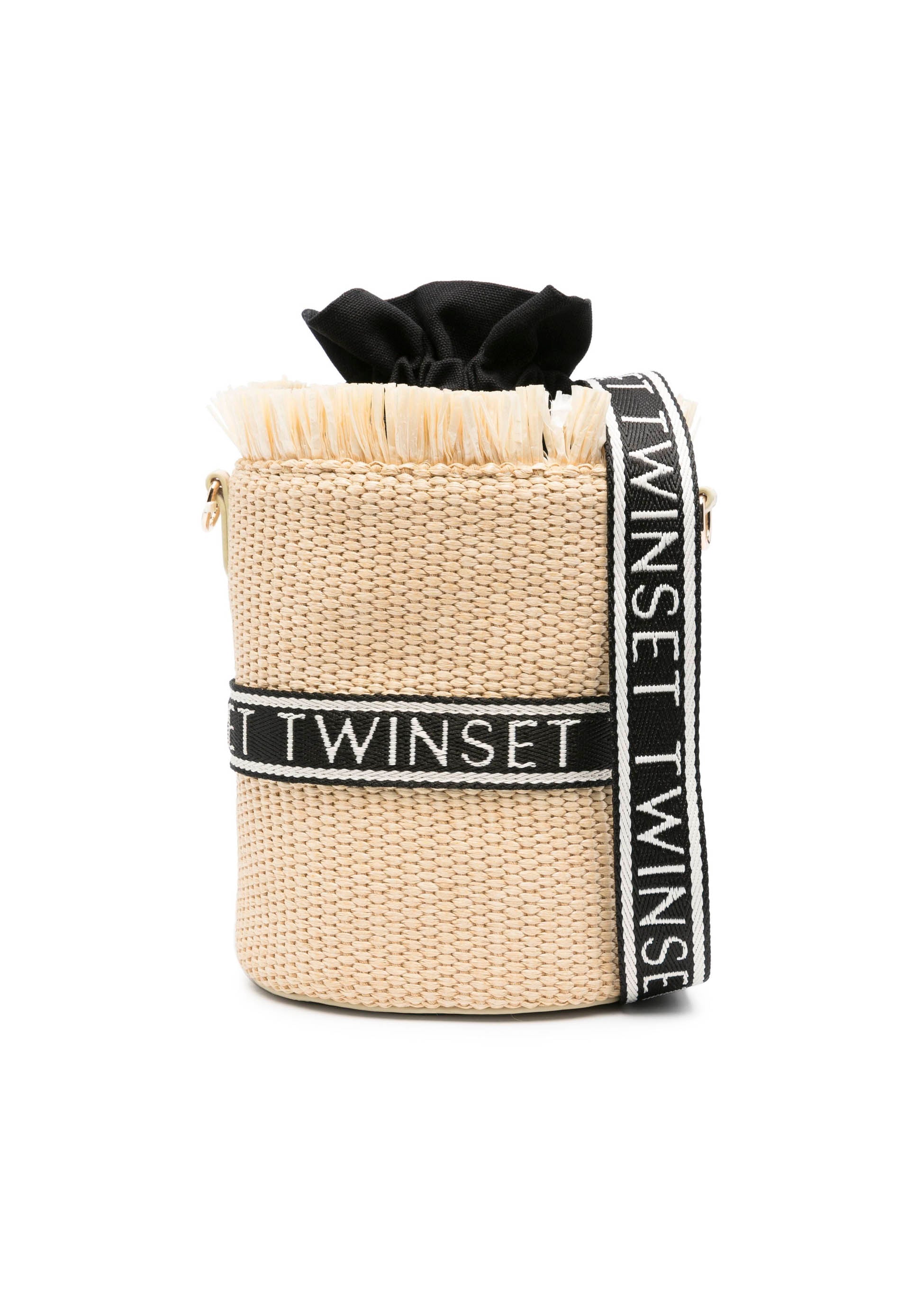 Twinset Kids Borsa a Secchiello Effetto Rafia con Logo