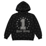 Art Super Money Kids Felpa con Cappuccio Nero Fantasia Stelle e Strass per Bambini