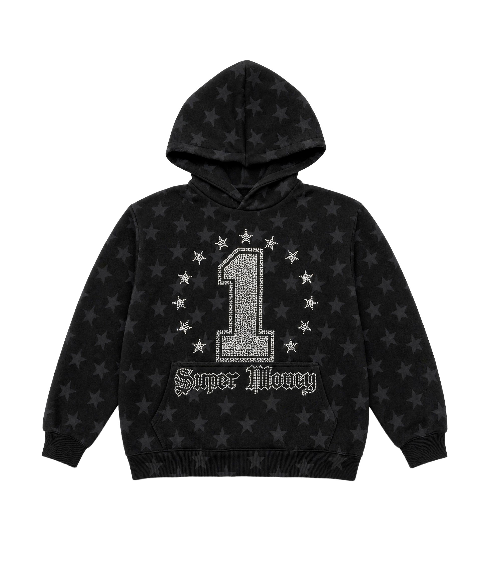 Art Super Money Kids Felpa con Cappuccio Nero Fantasia Stelle e Strass per Bambini