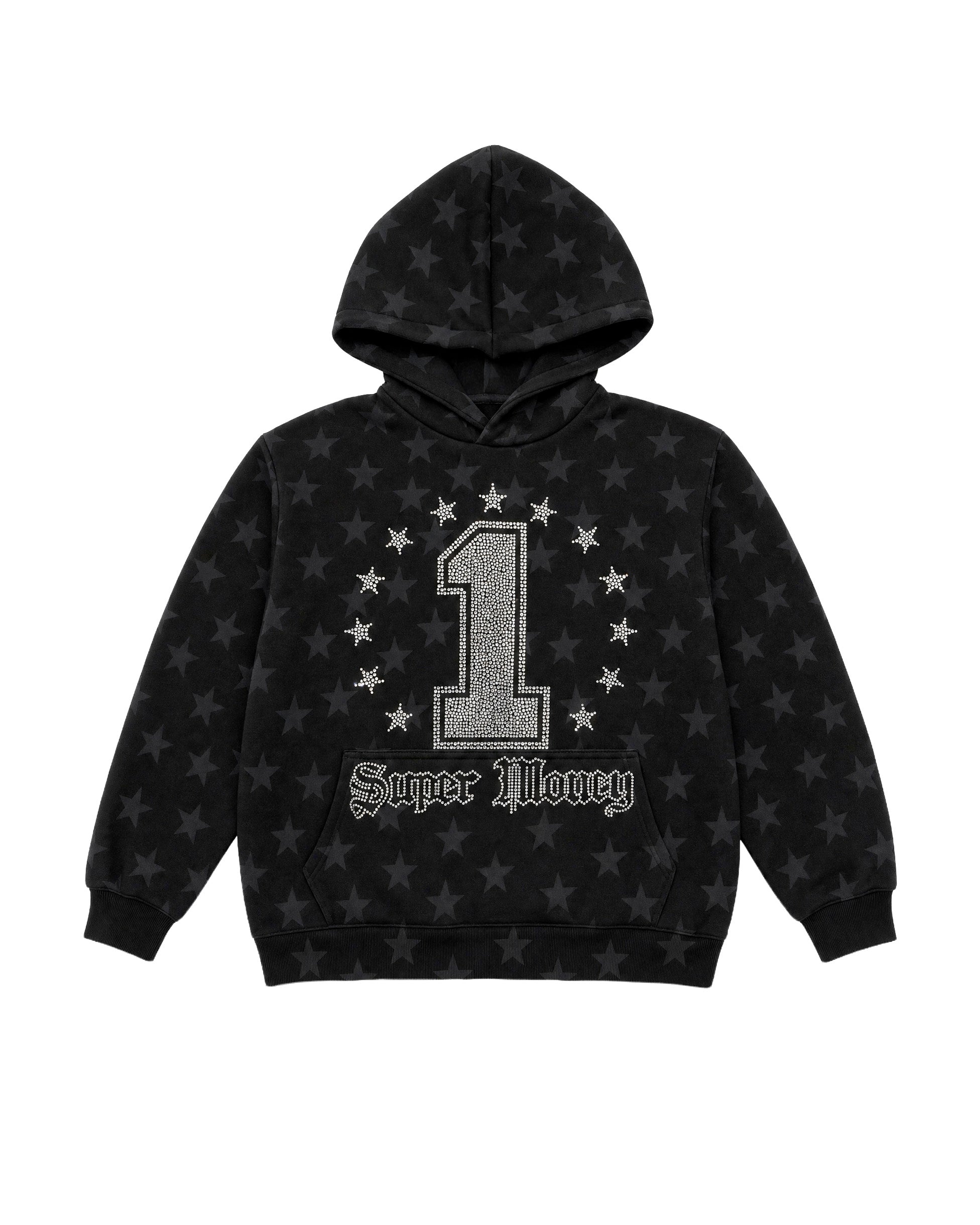 Art Super Money Kids Felpa con Cappuccio Nero Fantasia Stelle e Strass per Bambini