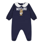 Moschino Kids Tutina Blu con Stampa Logo Teddy Bear per Neonati 