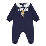 Moschino Kids Tutina Blu con Stampa Logo Teddy Bear per Neonati 