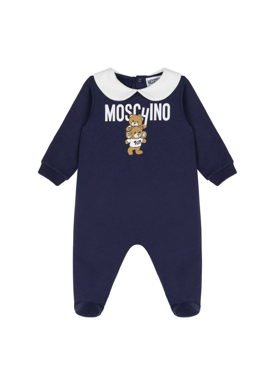 Moschino Kids Tutina Blu con Stampa Logo Teddy Bear per Neonati 