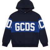 Gcds Kids Felpa Nero con Cappuccio e Banda Logata Blu per Bambini