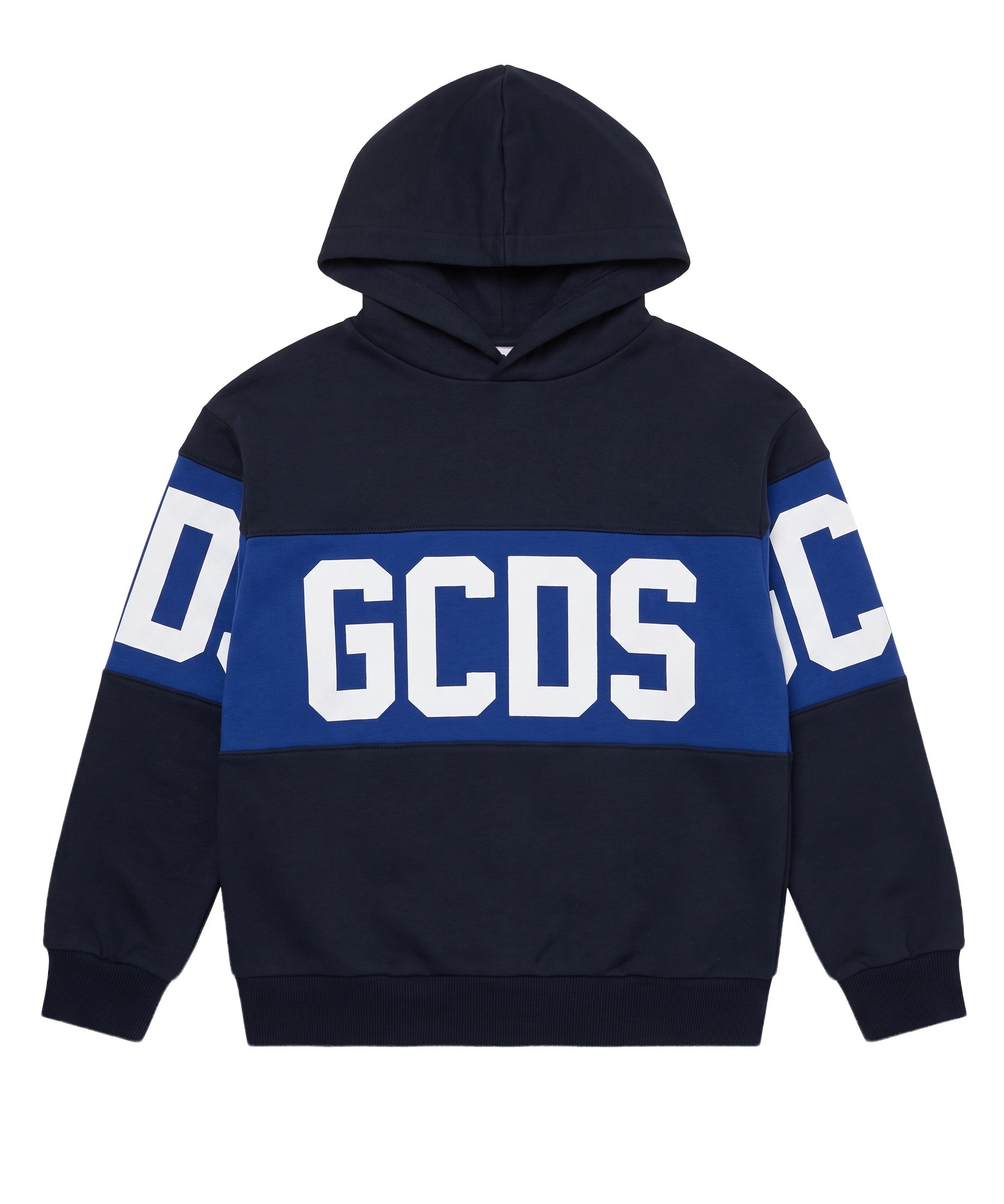 Gcds Kids Felpa Nero con Cappuccio e Banda Logata Blu per Bambini
