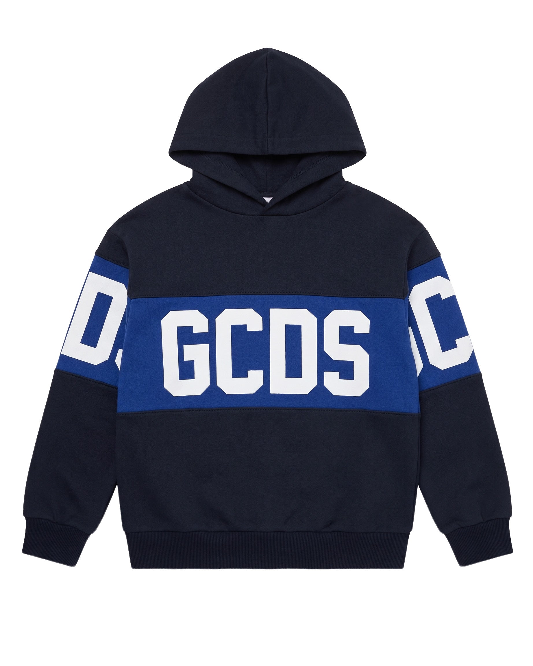 Gcds Kids Felpa Nero con Cappuccio e Banda Logata Blu per Bambini