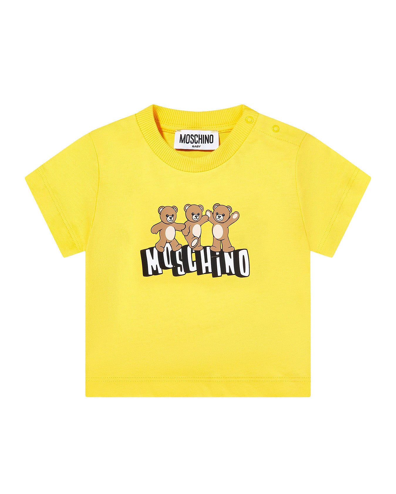 Moschino Kids T-Shirt Giallo con Logo Teddy Bear per Neonate
