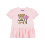 Moschino Kids Abito Rosa con Stampa e Ruches per Neonate