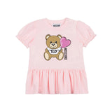 Moschino Kids Abito Rosa con Stampa e Ruches per Neonate
