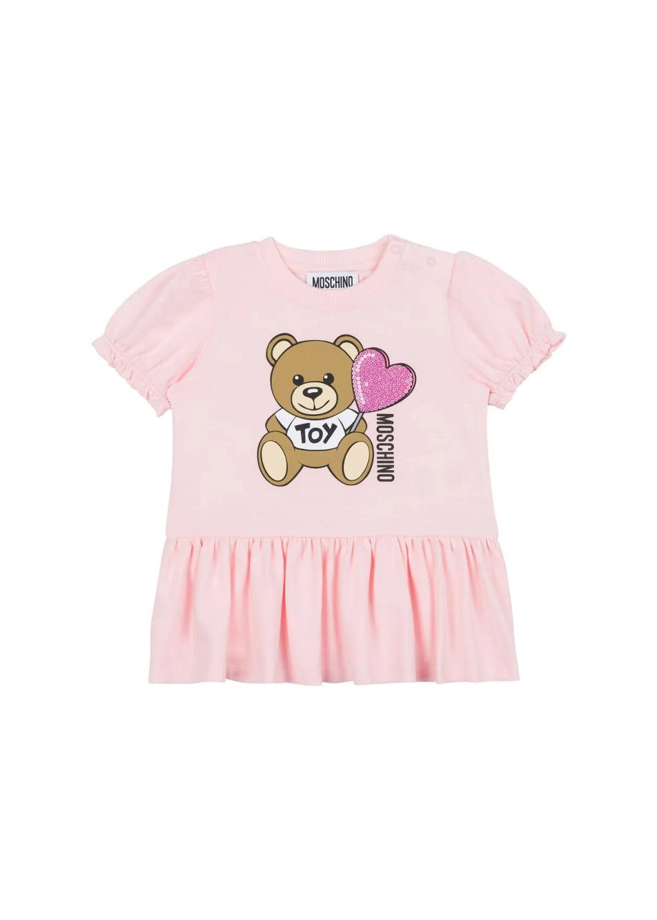 Moschino Kids Abito Rosa con Stampa e Ruches per Neonate