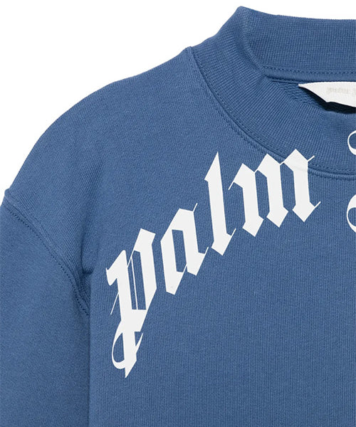 Palm Angels Kids Felpa Girocollo Blu con Stampa Logo per Bambini