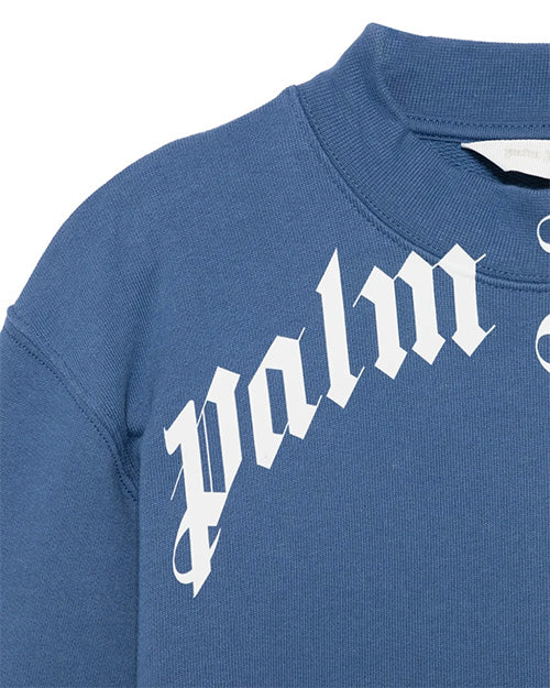 Palm Angels Kids Felpa Girocollo Blu con Stampa Logo per Bambini