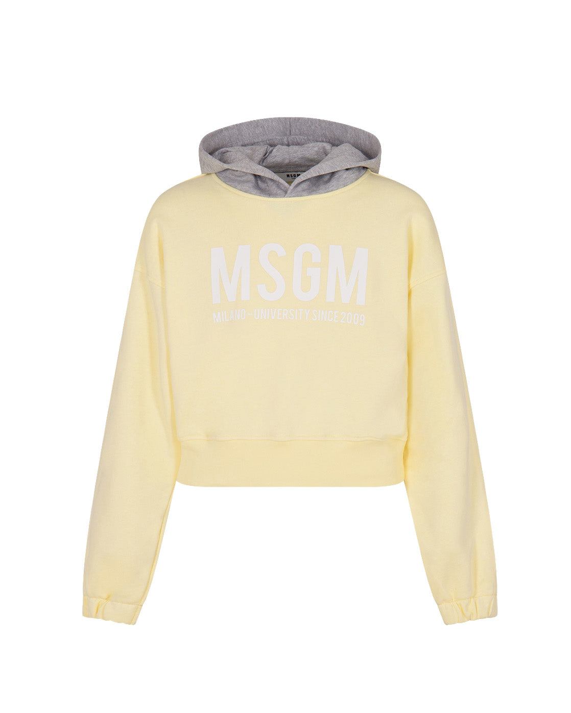 Msgm Kids Felpa con Cappuccio Giallo/Grigio per Bambini