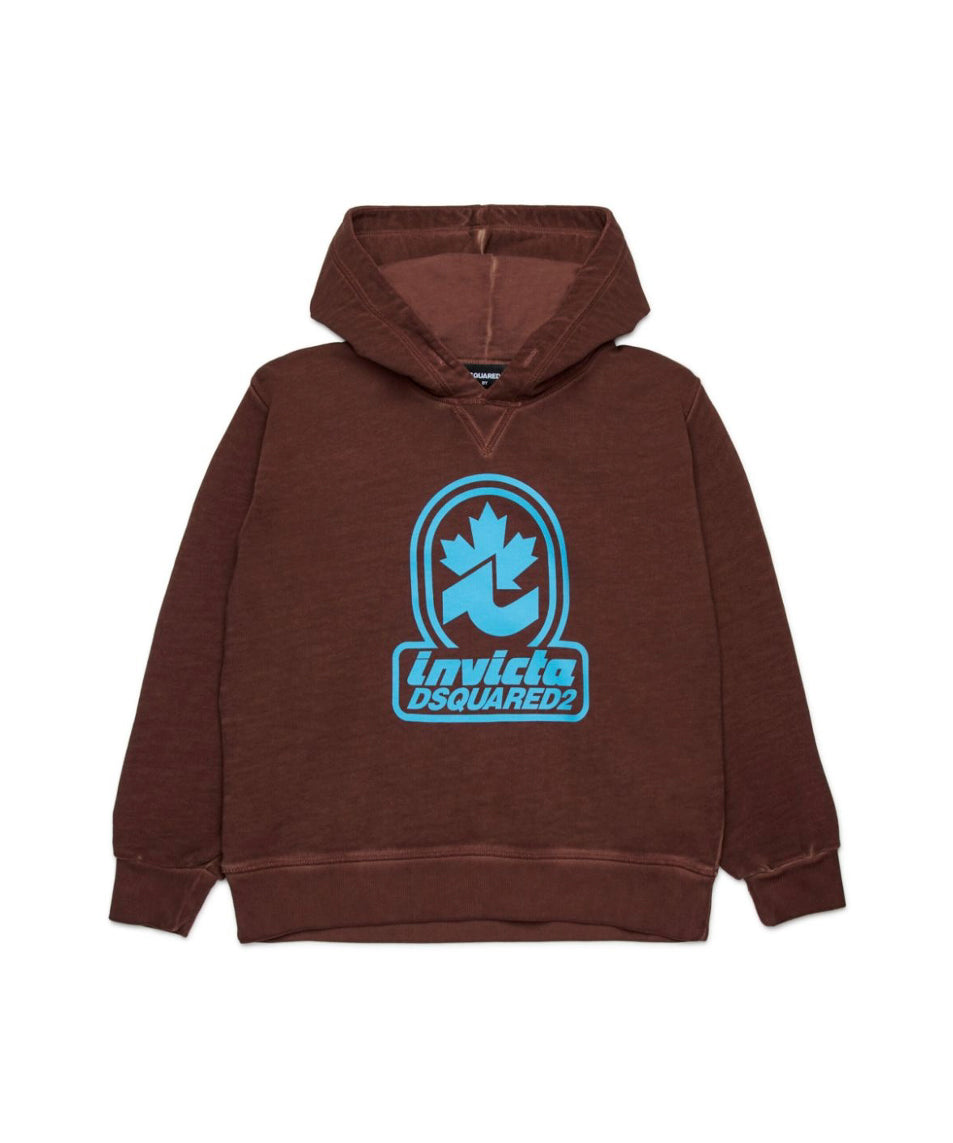 Dsquared2 Kids Felpa con Cappuccio Marrone con Stampa per Bambini