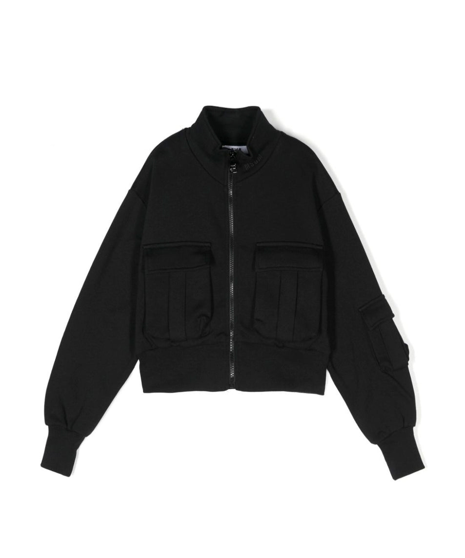 MSGM Kids Felpa Crop Cargo Nera per Bambine 