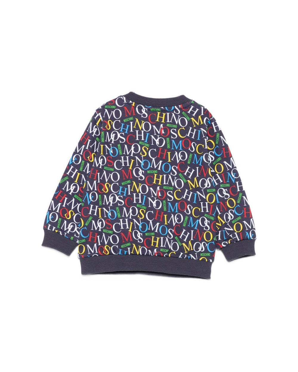 Moschino Kids Felpa Navy con Logo Colorful All Over per Neonati