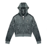 Juicy Couture Felpa con Cappuccio Grigia e Scritta Logo in Strass Retro per Bambine