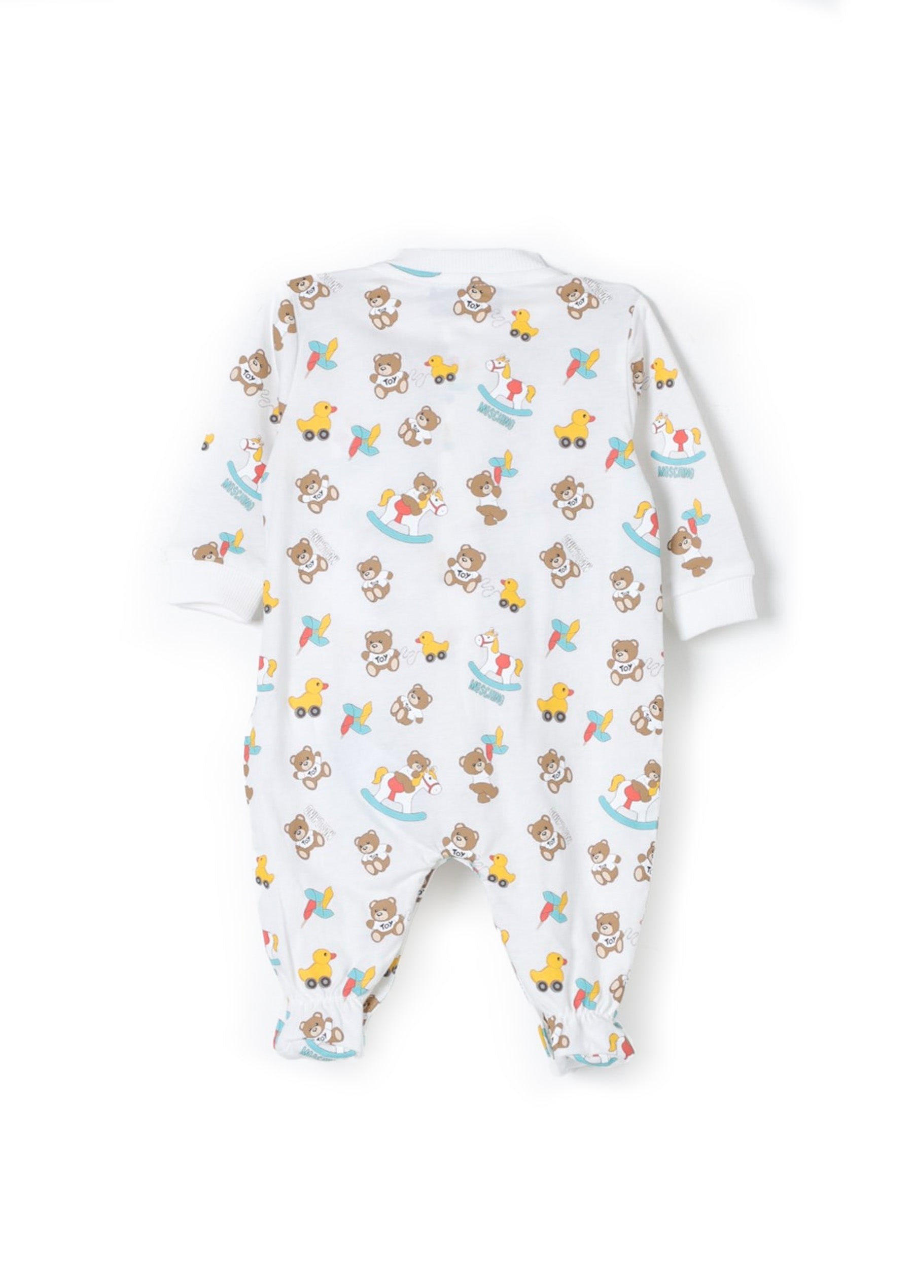 Moschino Kids Tutina Bianca con Stampa Grafica Teddy Bear All-over