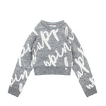 Pinko Kids Maglione Crop Grigio con Logo All-over per Bambine