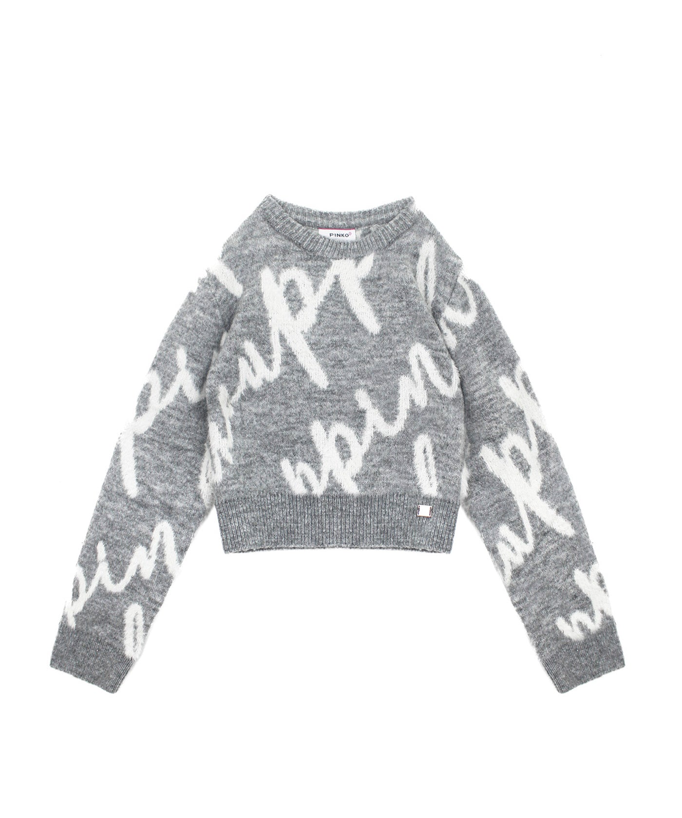 Pinko Kids Maglione Crop Grigio con Logo All-over per Bambine