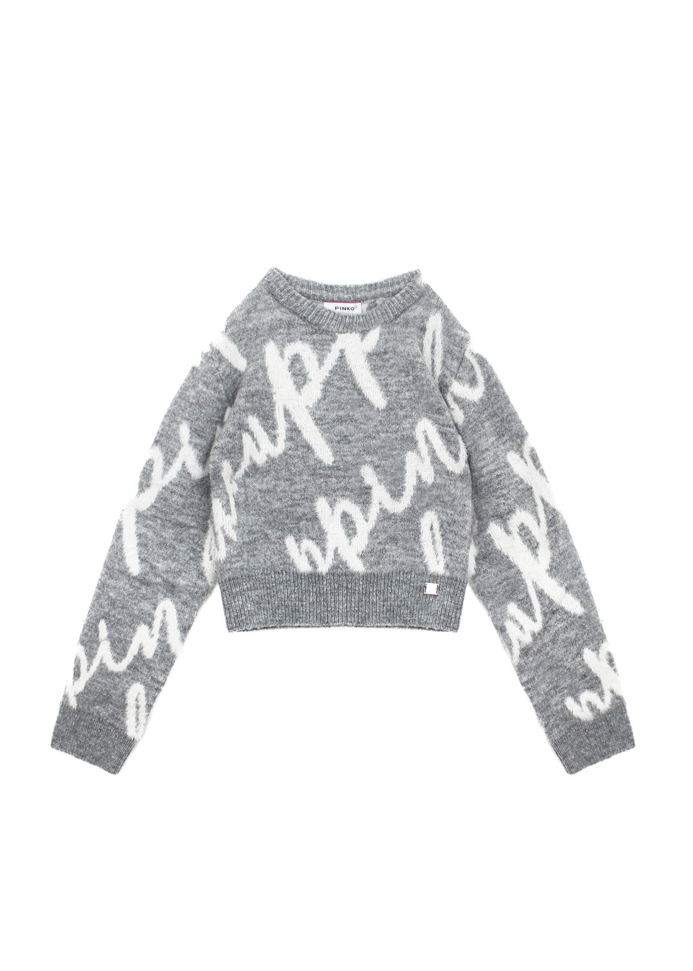 Pinko Kids Maglione Crop Grigio con Logo All-over per Bambine